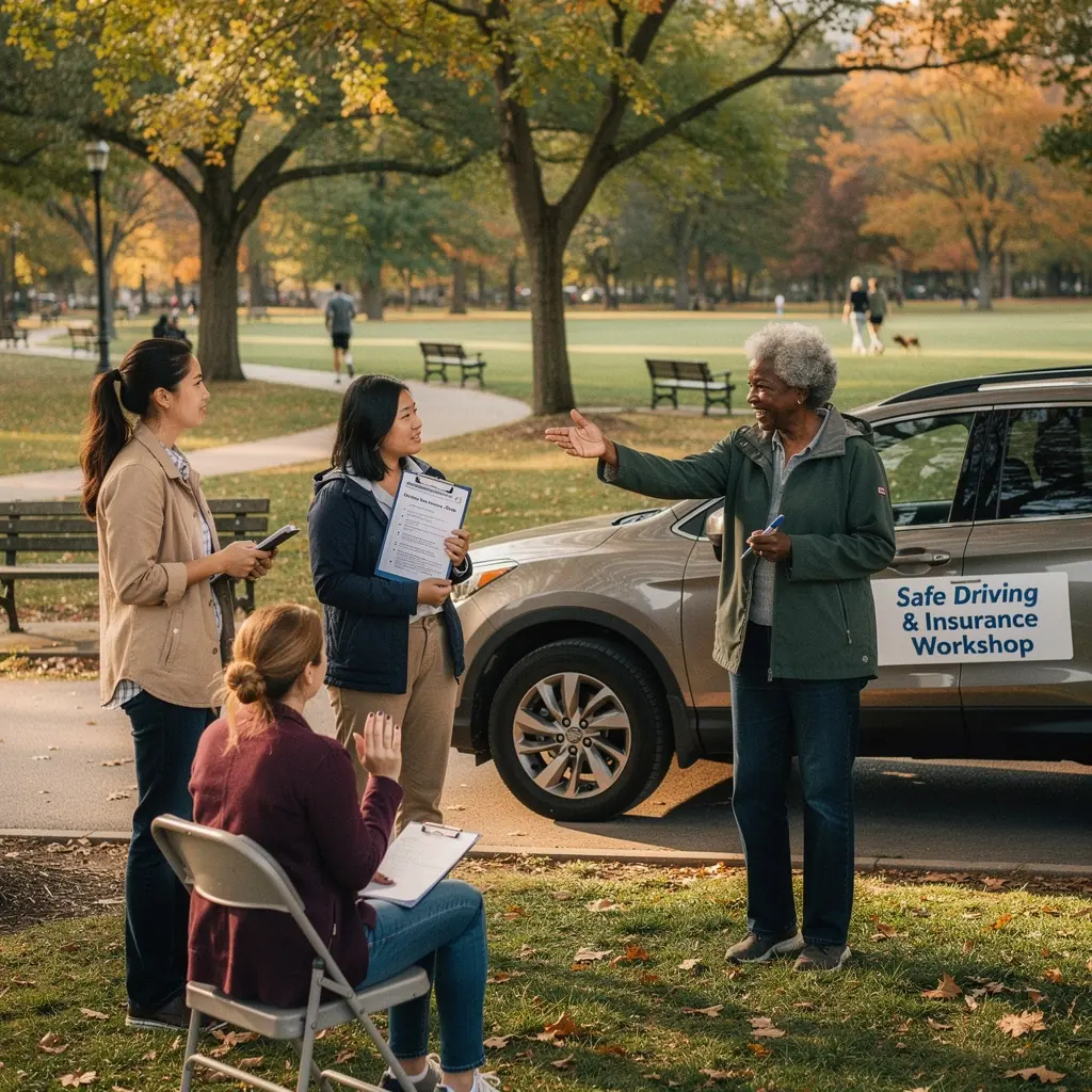 Młody kierowca uczestniczący w szkoleniu na temat ubezpieczeń komunikacyjnych.